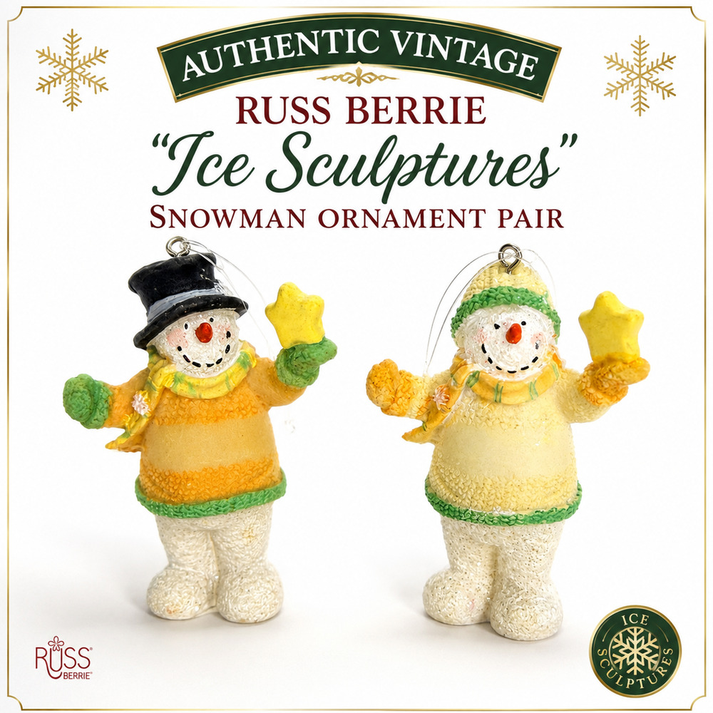 Vintage Russ Berrie Ice Sculptures Set Make A Wish #21367 Snowman Ornaments